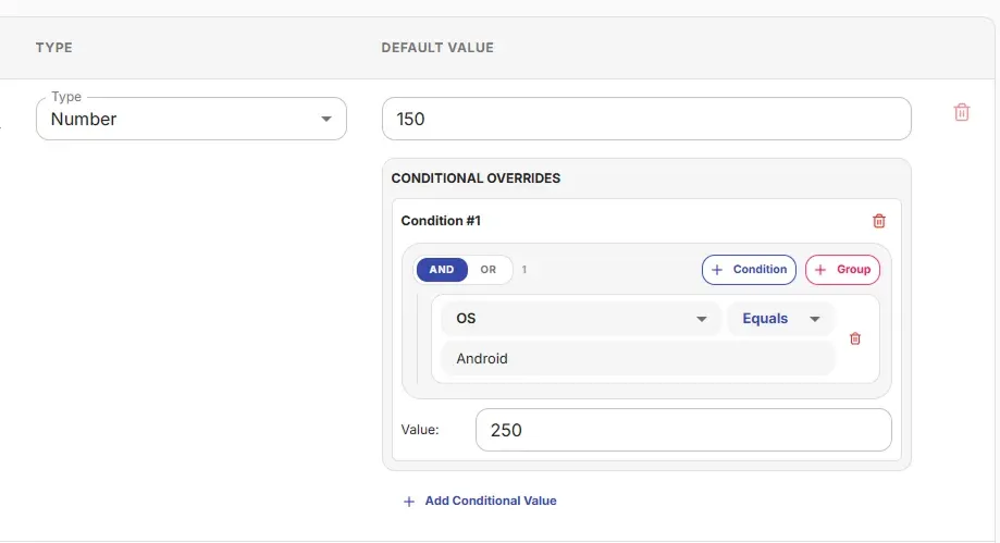 Remote configuration conditions editor