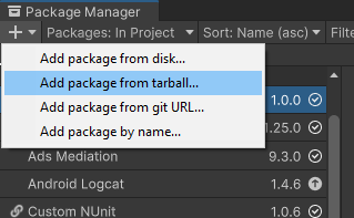 Unity Package Manager Add Package from tarball option